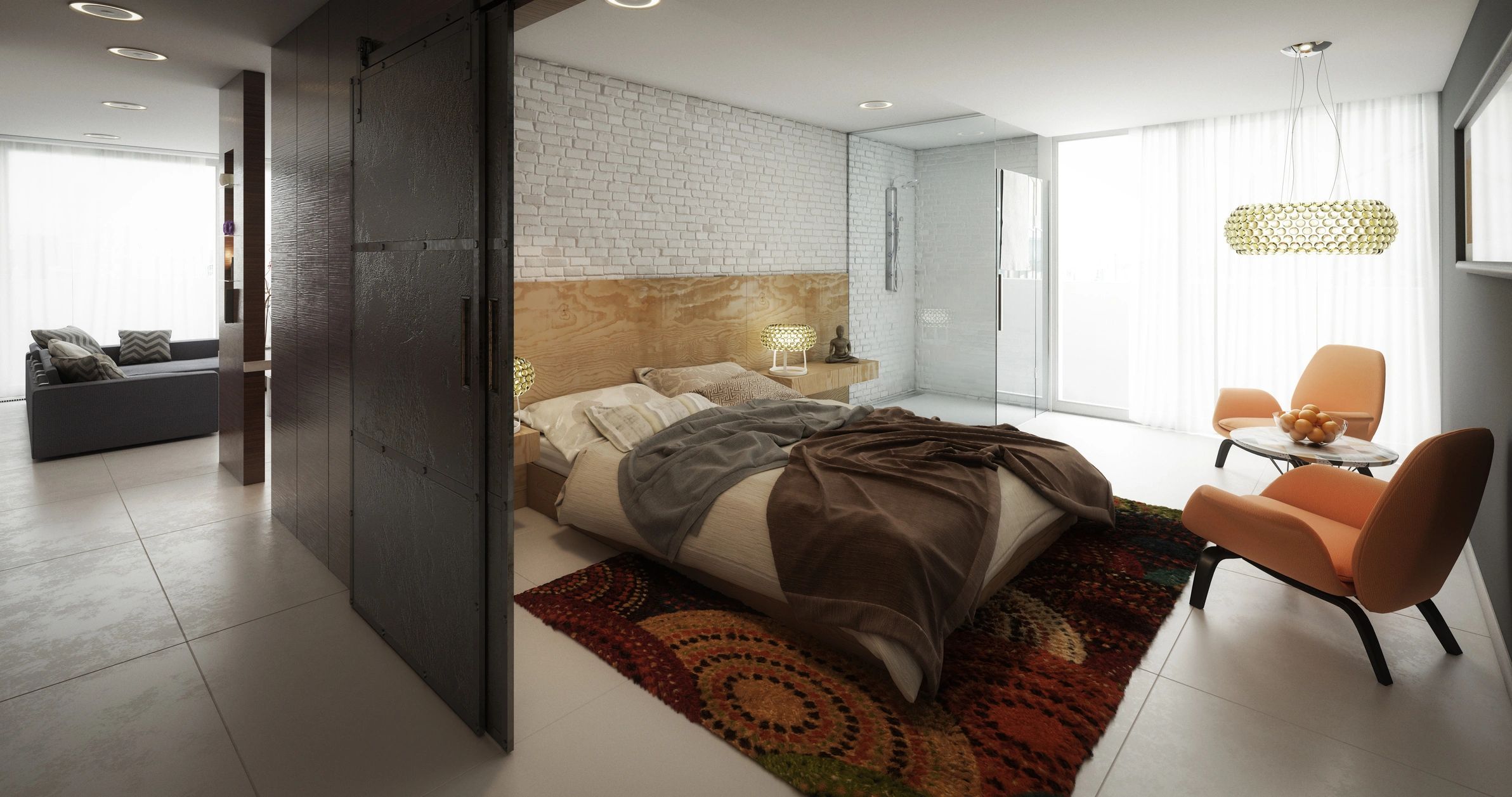 Cozy bedroom with soft bedding and pillows